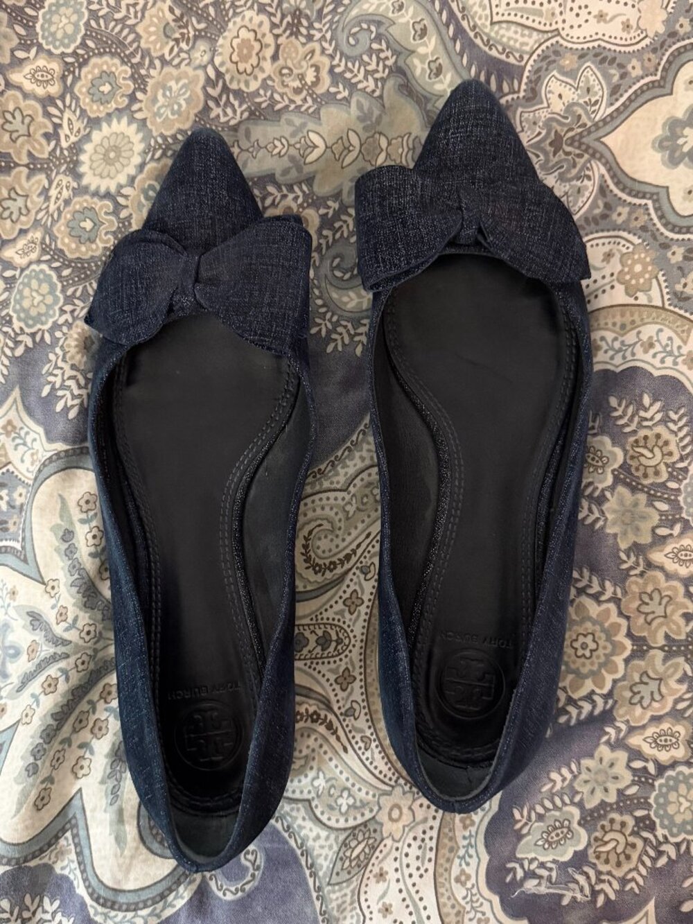 Tory Burch Size 7.5 Navy Blue Bow Flats